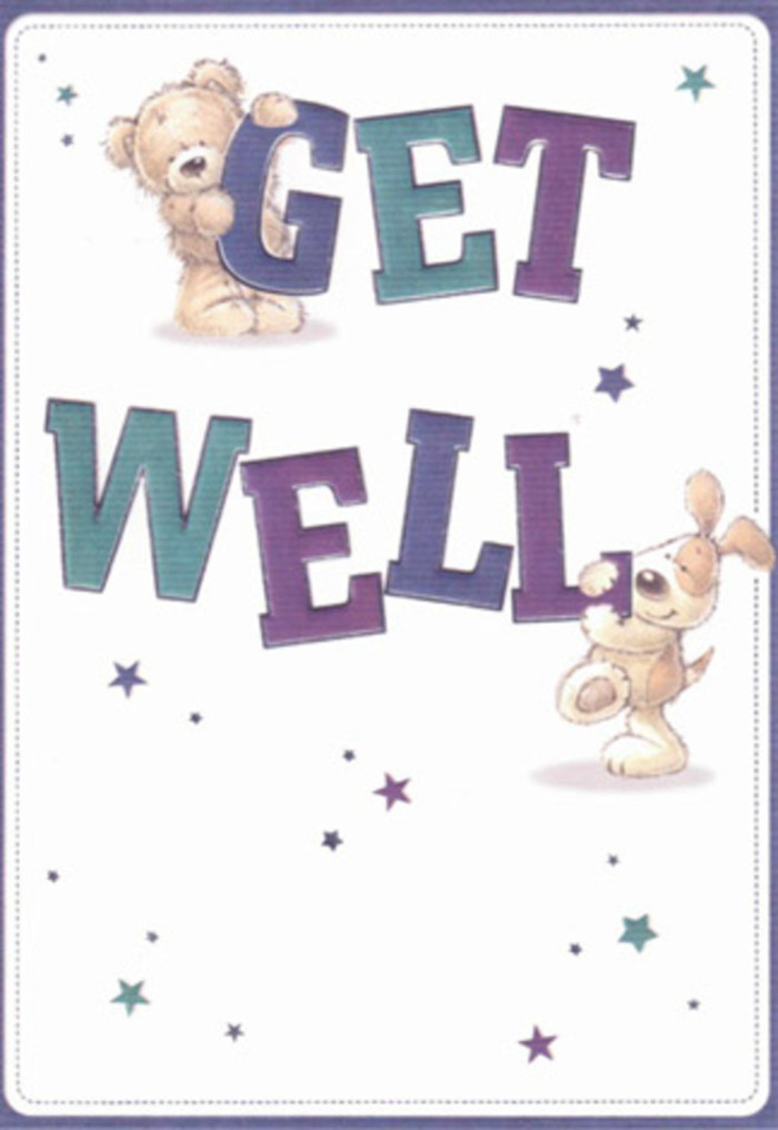 A scene of gentle encouragement springs to life on this get well card: a friendly bear and an exuberant puppy, illustrated with inviting softness, team up to send wishes of good health. Throughout Chessington, where neighbourly gestures mean so much, such imagery feels especially resonant-mirroring the heartfelt care that local florists pour into every comforting bouquet. Scattered around the characters, playful stars dance in airy motion, casting flecks of hope like sunbeams filtering through Tolworth's leafy lanes. The grand typography-with cheerful purples and aquas shading 'Get Well'-offers a sturdy, confident reassurance, much like the solid reliability of our fresh flower deliveries. The illustration's textures evoke a sense of touch: the bear's fluffy coat and the puppy's velveteen ears rendered in expressive strokes, as tangible and inviting as freshly gathered blooms. Sending this card along with a bouquet from Florist Chessington would feel like embracing a loved one with both hands-the written wish and floral sentiment pairing for a lasting uplift. The entire composition radiates a light, playful optimism, perfect for lifting the spirits of anyone in recovery across Chessington and the surrounding neighbourhoods.